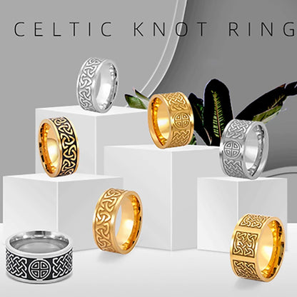 Stainless Steel Viking Celtic Ring Men Trinity Ring Wedding Band Vintage Irish Knot Jewelry Triquetra Amulet Finger Accessories