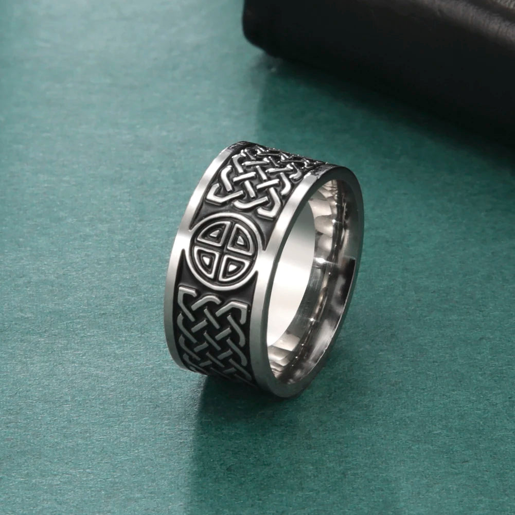 Stainless Steel Viking Celtic Ring Men Trinity Ring Wedding Band Vintage Irish Knot Jewelry Triquetra Amulet Finger Accessories