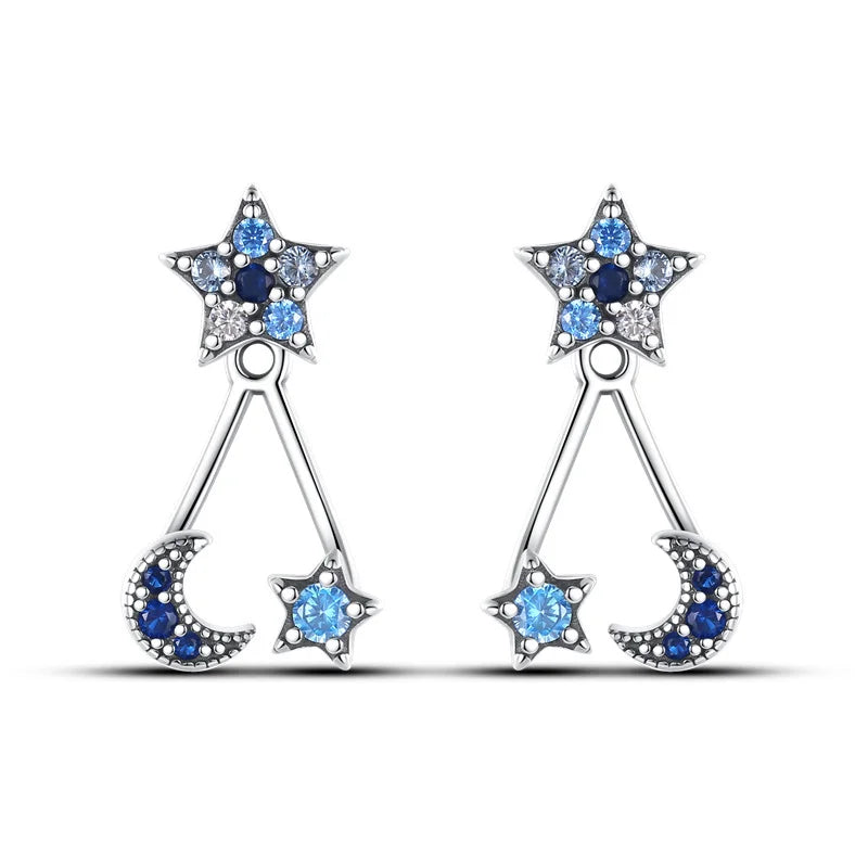 Sterling Silver S925 Round Hoop Moon Star Earrings Earpendant Simple Fine Jewelry Women Girls Fashion Party birthday Gift