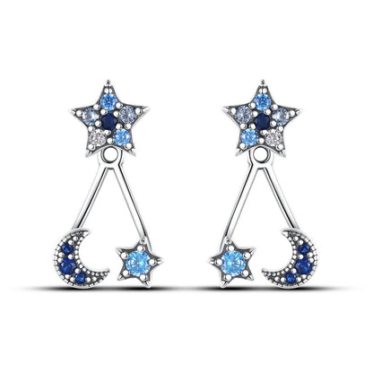 Sterling Silver S925 Round Hoop Moon Star Earrings Earpendant Simple Fine Jewelry Women Girls Fashion Party birthday Gift