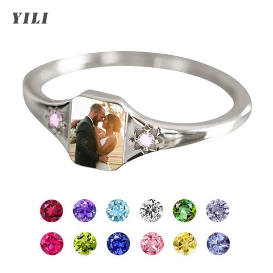 Custom Photo Ring Personalized Birthstone Rings for Women Customized Picture Ring Memorial Jewelry Promise Rings for Her Women